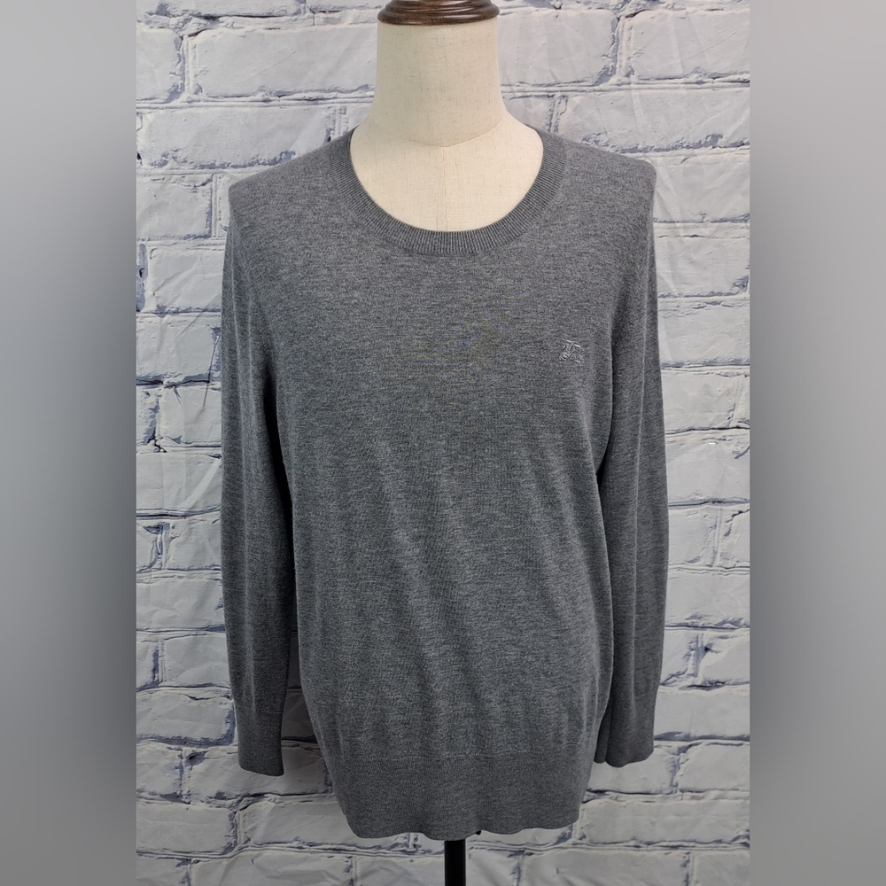 Burberry Men's Sweater 100% Cashmere Equestrian Knight Gray Pullover Size Large - Picture 13 of 16